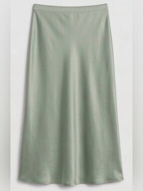 The Workshop Sage Green Satin Midi Skirt Side Slit Size L